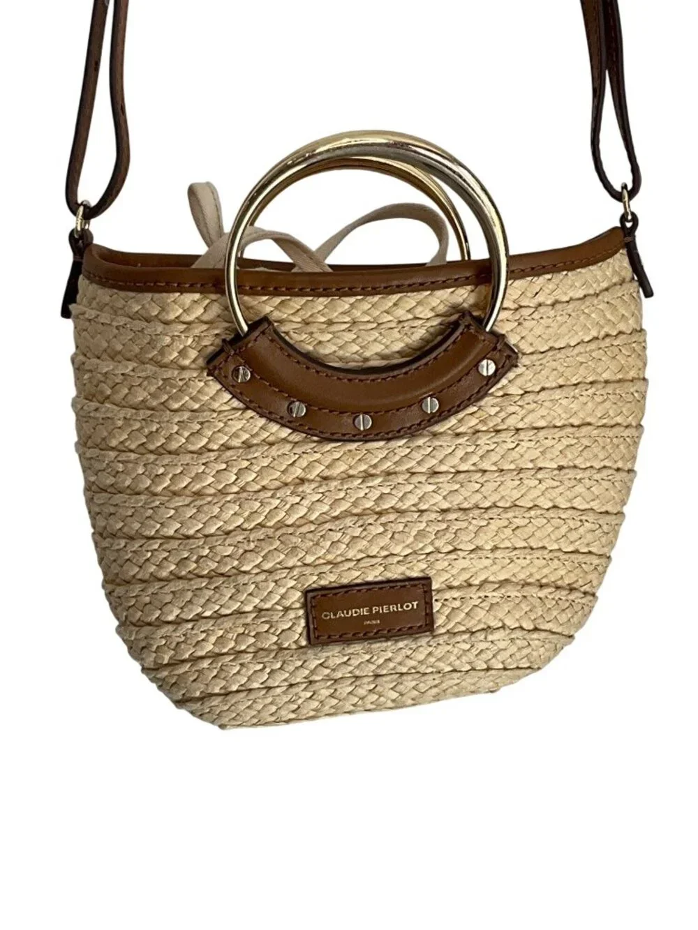 Claudie Pierlot Small Woven Raffia Leather Bag in Beige Womens Shoulder Tote